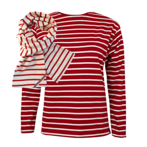 Classic Breton shirt combi met contra sjaal bordeaux-natural