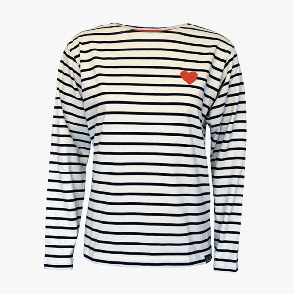 Klassieke shirt Natural-Navy met opdruk Hartje