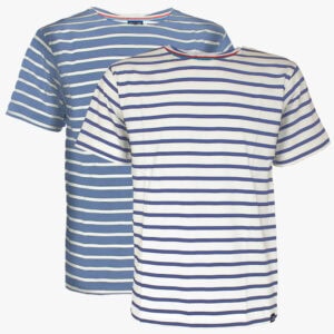 2 Gestreepte T-shirt voor Heren Combideal in de kleuren Jeans - Naturel en Naturel Jeans