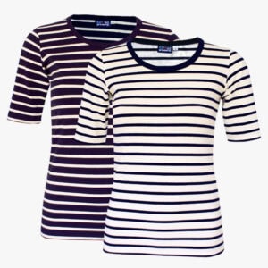 Streepjesshirt halve mouw Combi deal in de kleur Marineblauw - Naturel