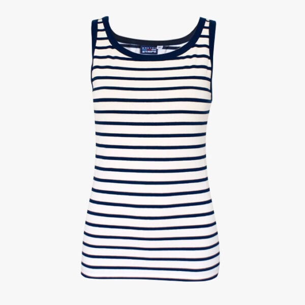 Streepjes singlet in de kleur Naturel - Marineblauw
