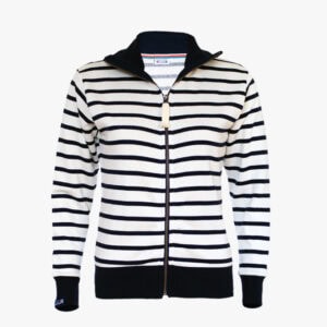 Damesvest gestreept met kraag in de kleur Naturel - Marineblauw