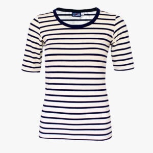 Streepjesshirt met halve mouw in de kleur Naturel - Marineblauw