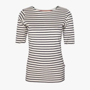 Ladyshirt boothals met halve mouw in de kleur Naturel - Marineblauw