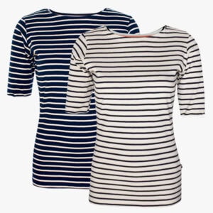 Combi Ladyshirt boothals halve mouw Navy Natural
