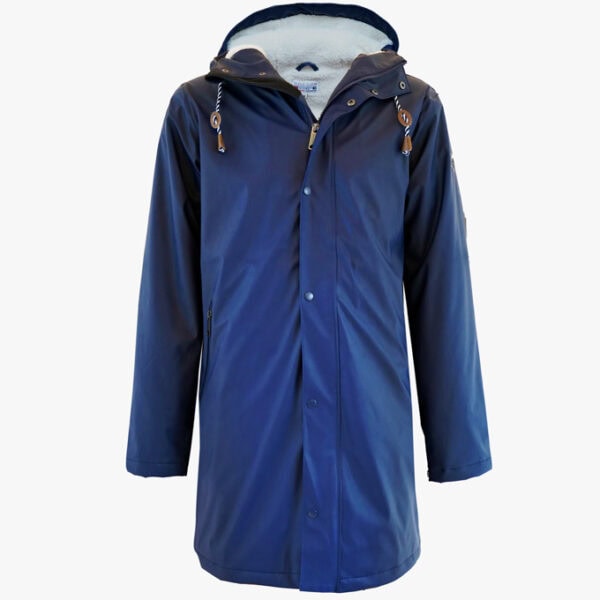 regenjas recht model met teddy voering in de kleur Marineblauw