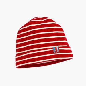 Gestreepte kindermuts in de kleur Bordeauxrood - Naturel