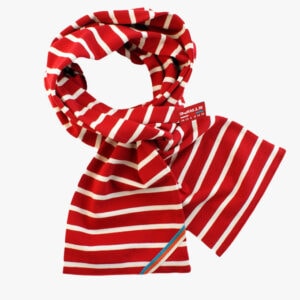 Gestreepte kindersjaal in de kleur Bordeauxrood - Naturel