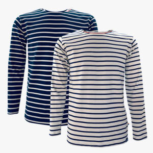 Combi klassieke Bretonse herenshirt in de kleur Marineblauw - Naturel