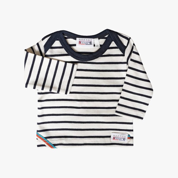 Het klassieke shirt voor de pasgeboren baby in de kleur Naturel - Marineblauw
