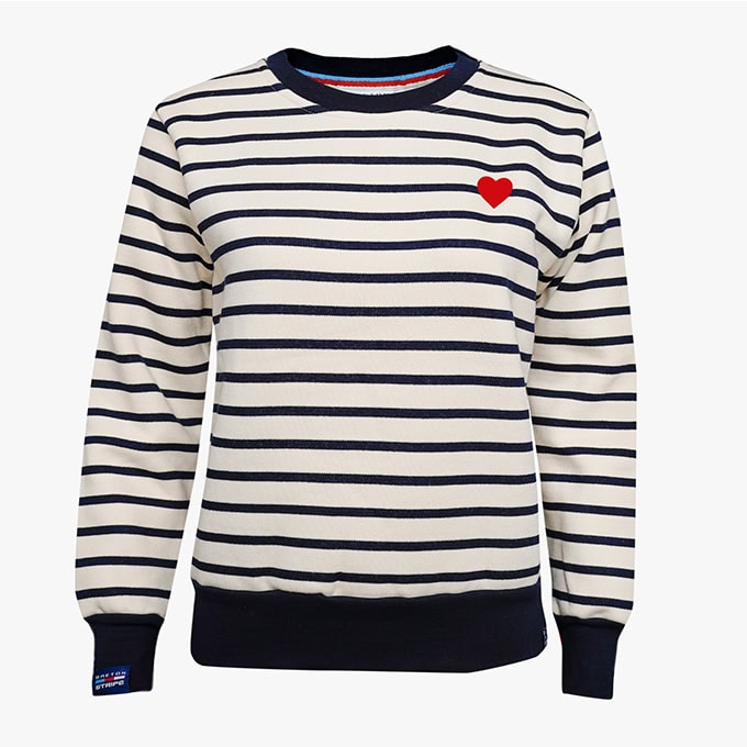 Striped sweater in Natural and Navy Blue with a HEART print