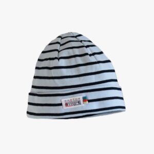 Gestreepte baby muts in de kleur Babyblauw - Marineblauw