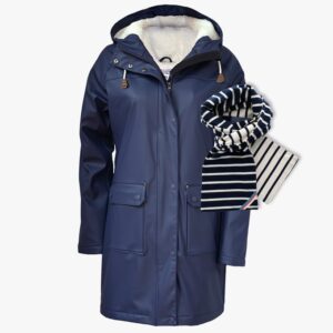 regenjas teddyvoering en Bretonse sjaal in de dubbele kleur Marineblauw - Naturel