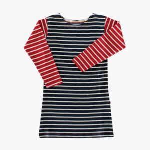 Gestreept kinderjurkje in de kleur combi Marineblauw Naturel Bordeauxrood
