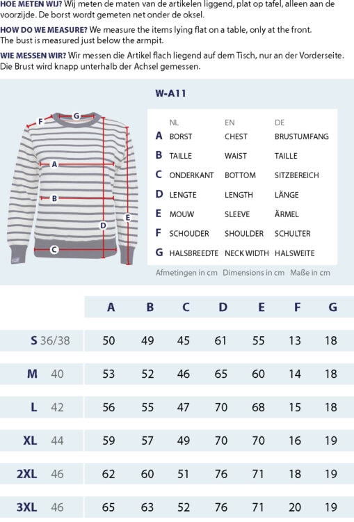 maattabel w A11 sweater