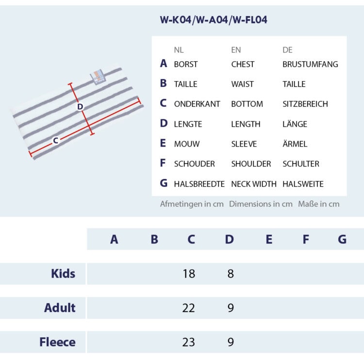 Maattabel Haarband met meetpunten en afmetingen